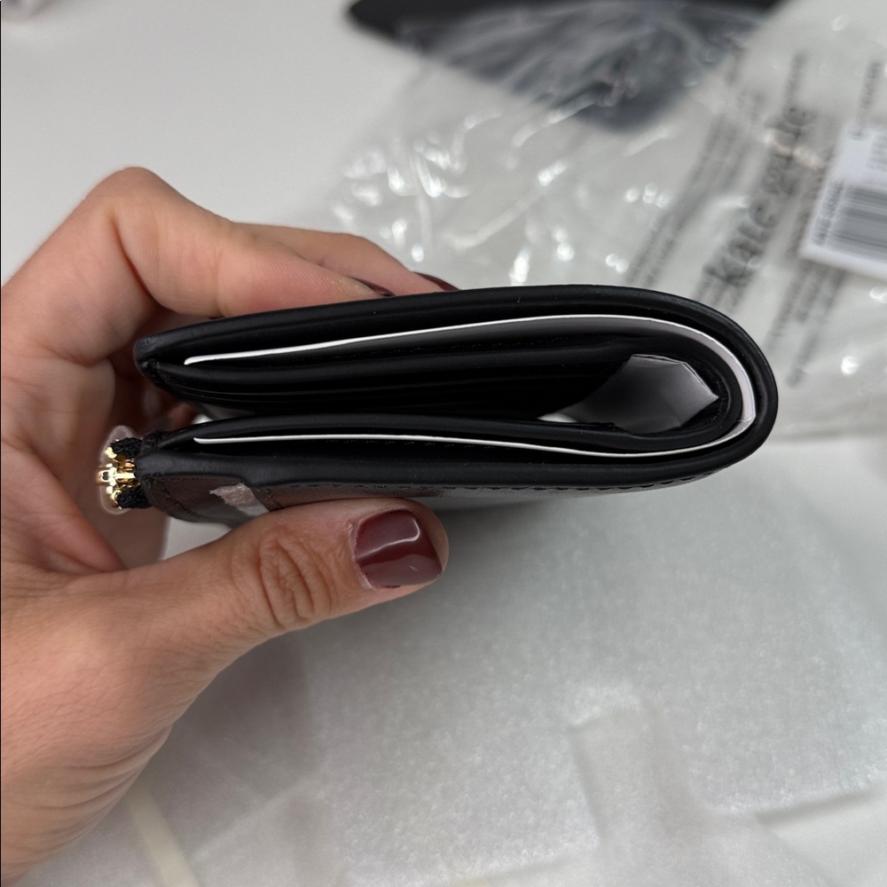 NWT Kate spade Madison Small L-Zip Wallet black and gold leather - Picture 12 of 14